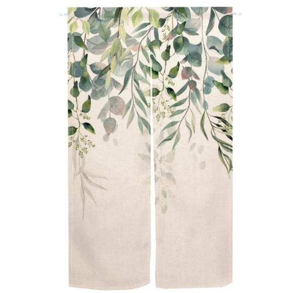 Eucalyptus Green Leaves Vines Botanical Japanese Noren Curtains Asian Art New - Picture 3 of 12